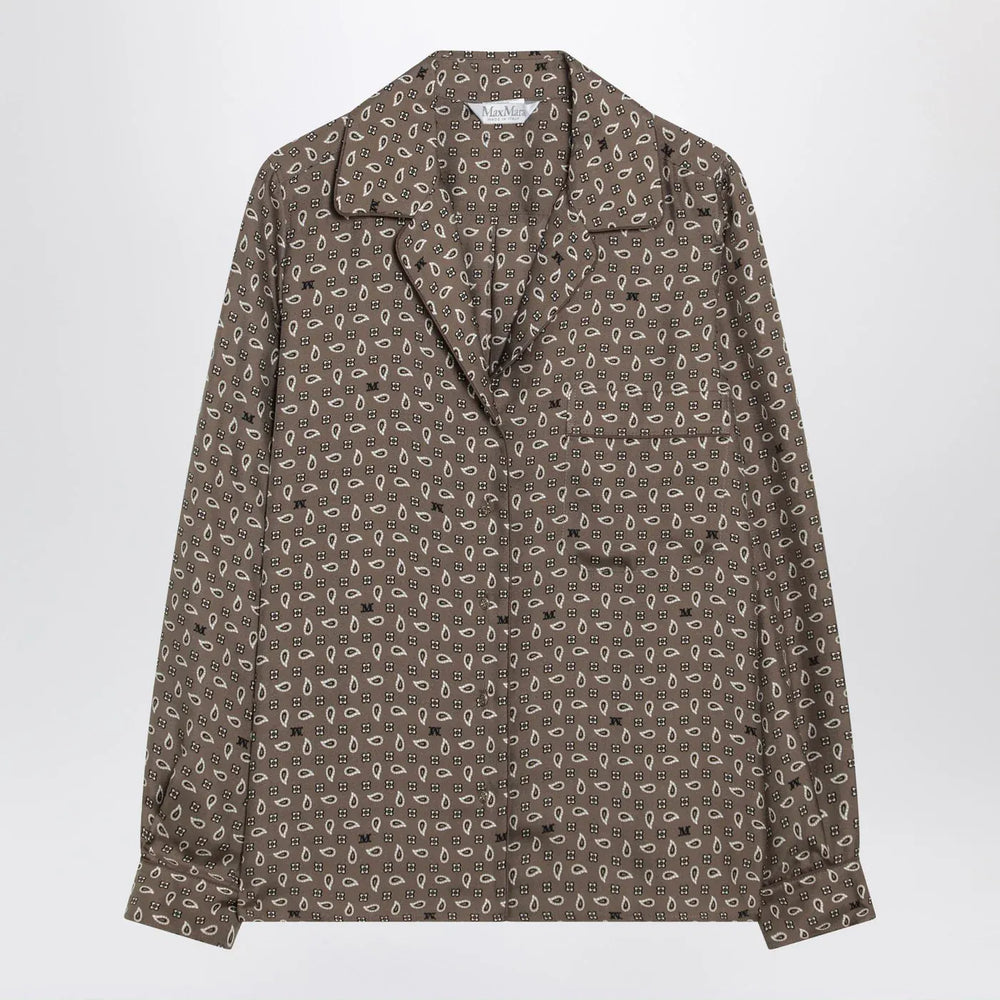 Max Mara - Printed silk shirt in mud colour Brand Shirts & Tops 42  IT