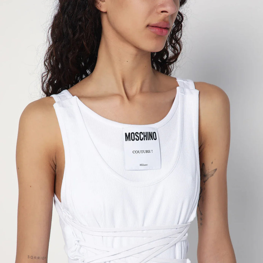 Moschino - White tank top in cotton with laces Brand Shirts &amp; Tops 42  IT