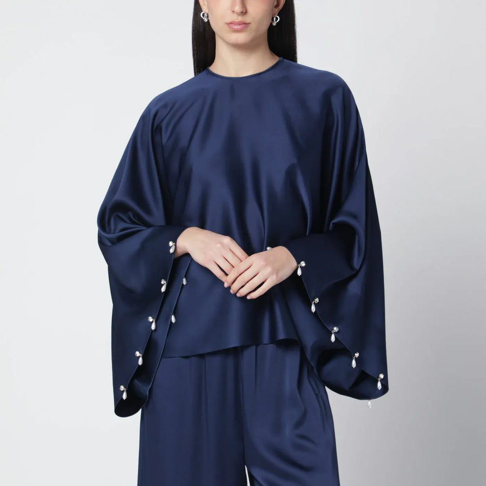 Stella McCartney - Navy blue oversized viscose satin blouse Brand Shirts & Tops 40  IT