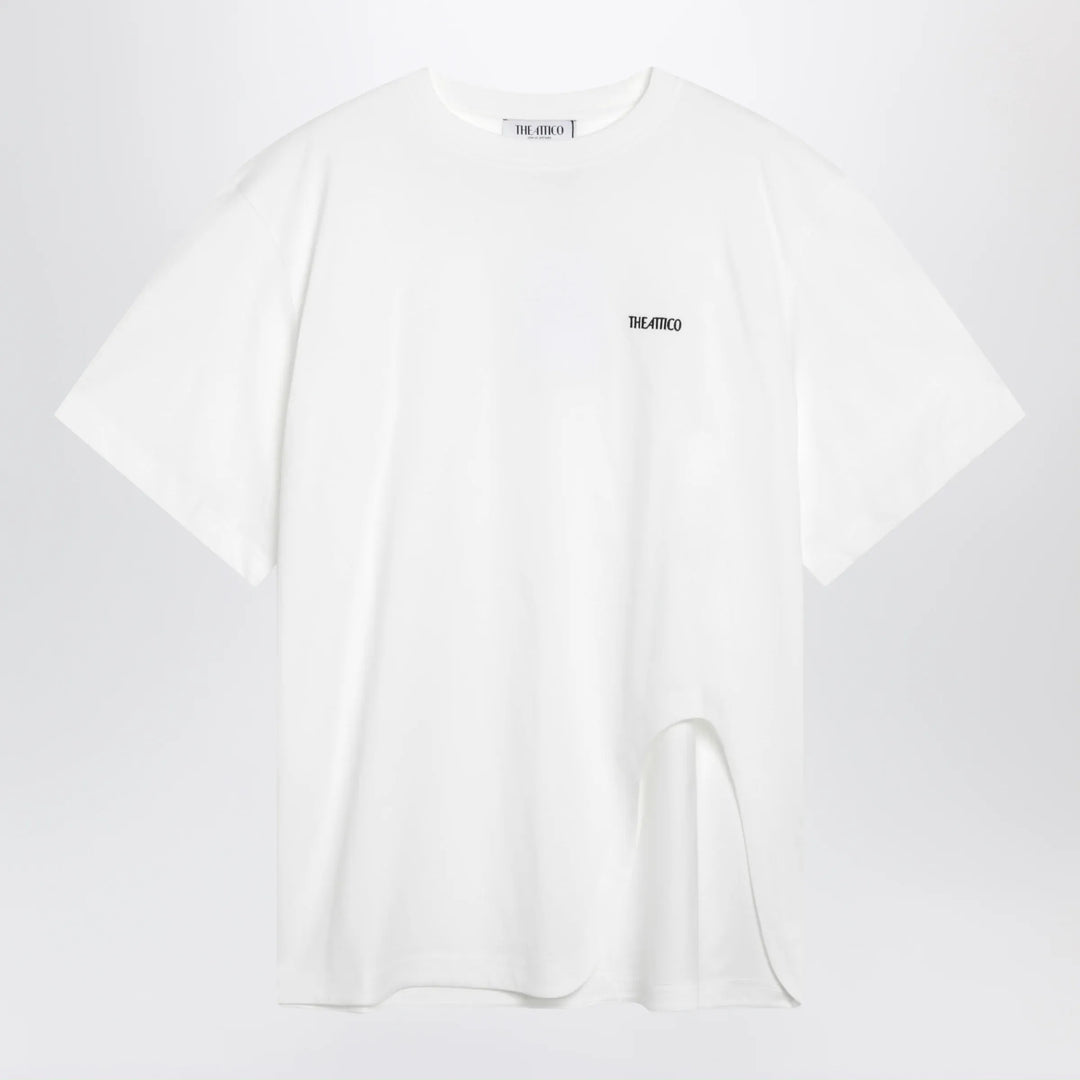The Attico - Oversized cotton jersey T-shirt with cutout hem, white Brand Shirts &amp; Tops 38  IT