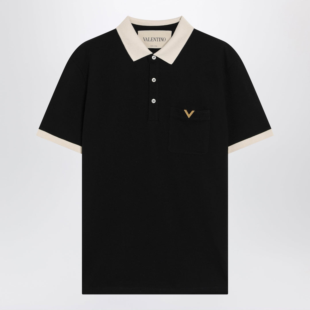 Shirts &amp; Tops Valentino - Black cotton piqué polo shirt with Vgold Brand