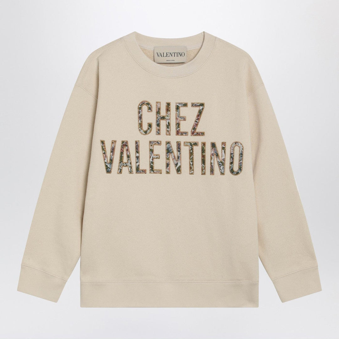 Shirts &amp; Tops Valentino - Ivory cotton sweatshirt with Chez Valentino floral motif Brand