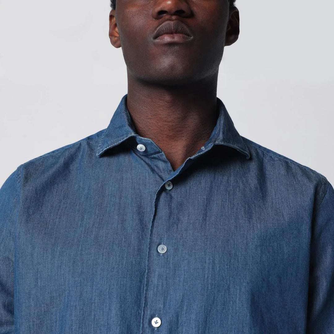 XACUS - Tailor Fit denim shirt blue Brand Shirts &amp; Tops