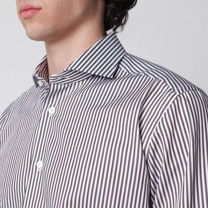 XACUS - White/brown striped Travel shirt Brand Shirts &amp; Tops