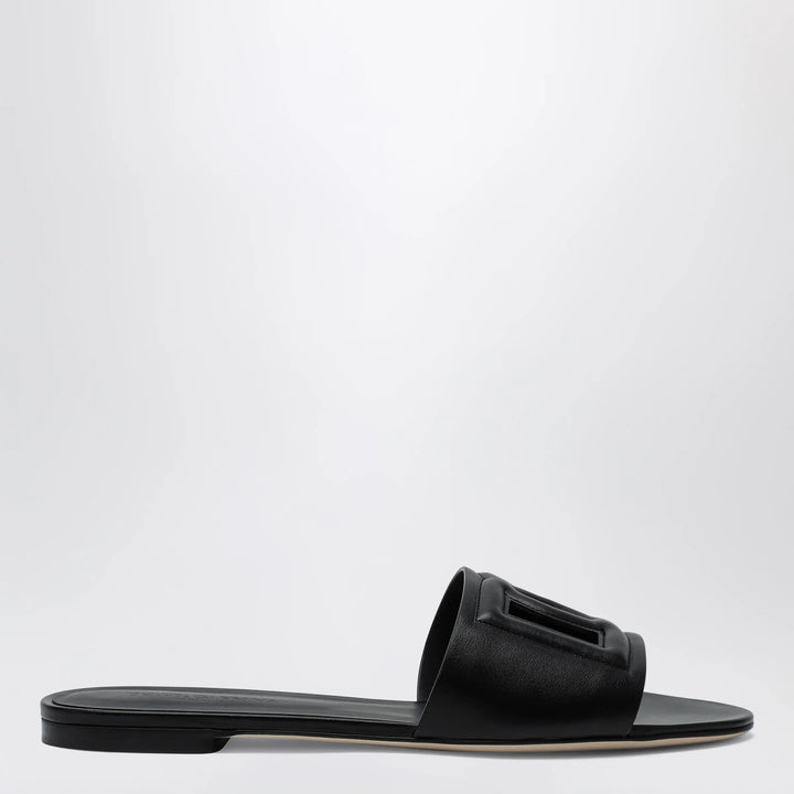 Dolce&amp;Gabbana - Black leather slides with DG logo Brand Shoes 37,5 IT