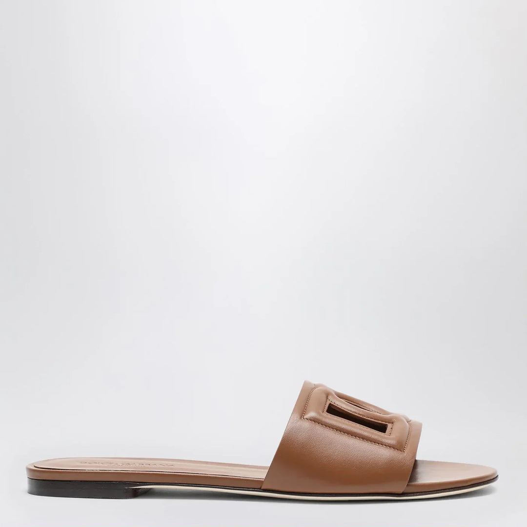 Dolce&amp;Gabbana - Brown leather slides with DG logo Brand Shoes 36,5 IT