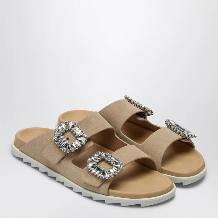 ROGER VIVIER - Beige suede Slidy Viv&