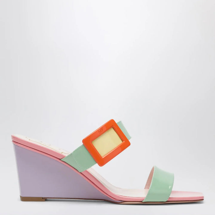 ROGER VIVIER - Belle Vivier wedge mules in green/purple patent leather Brand Shoes 36,5 IT