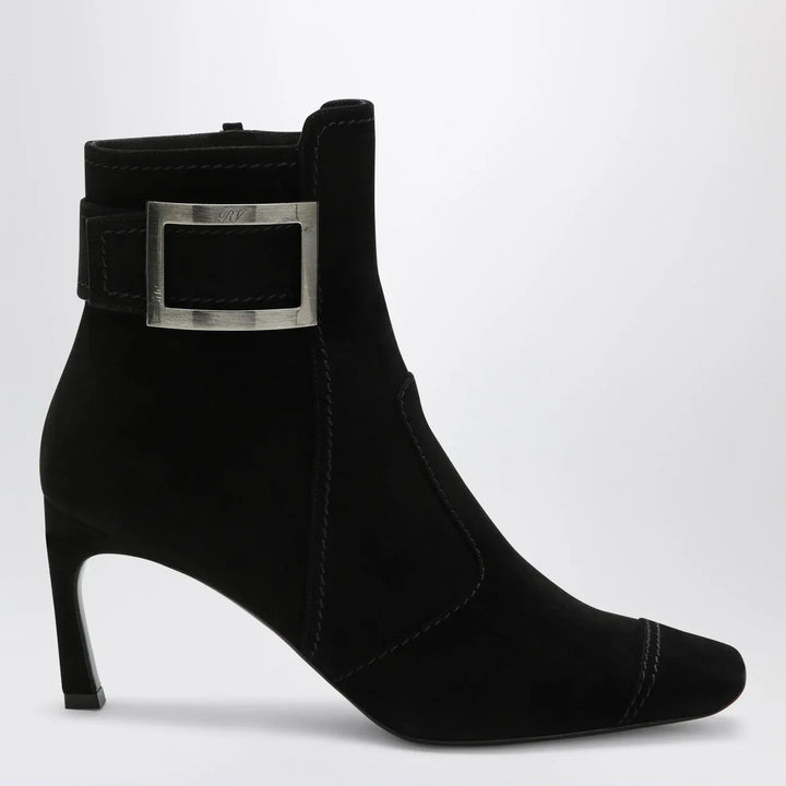 ROGER VIVIER - Black Trompette suede ankle boot Brand Shoes 38,5 IT
