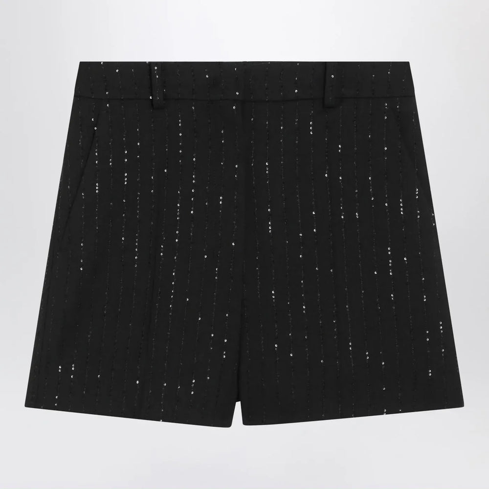 Max Mara Pianoforte - Black Shorts with pinstripe-effect micro sequins Brand Shorts 40  IT