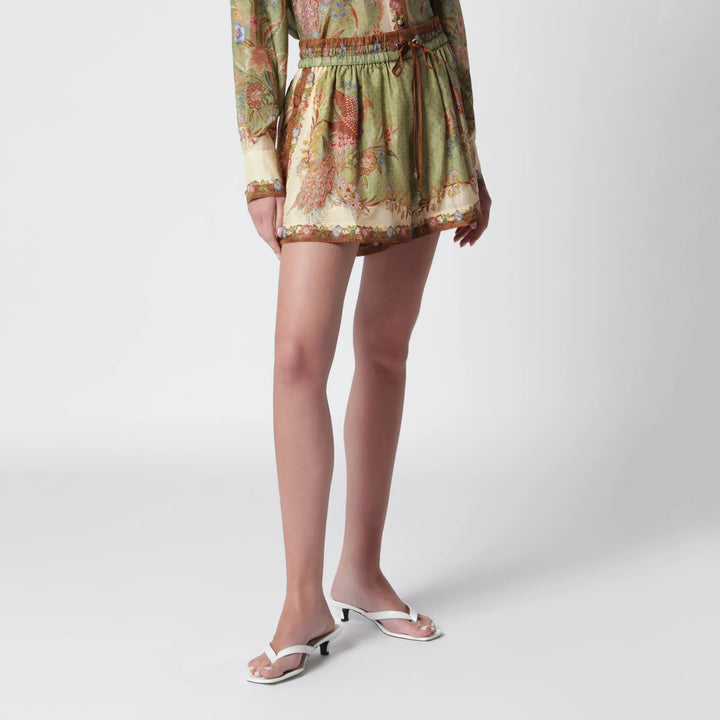 ZIMMERMANN - Khaki floral silk Indra relaxed shorts Brand Shorts 1