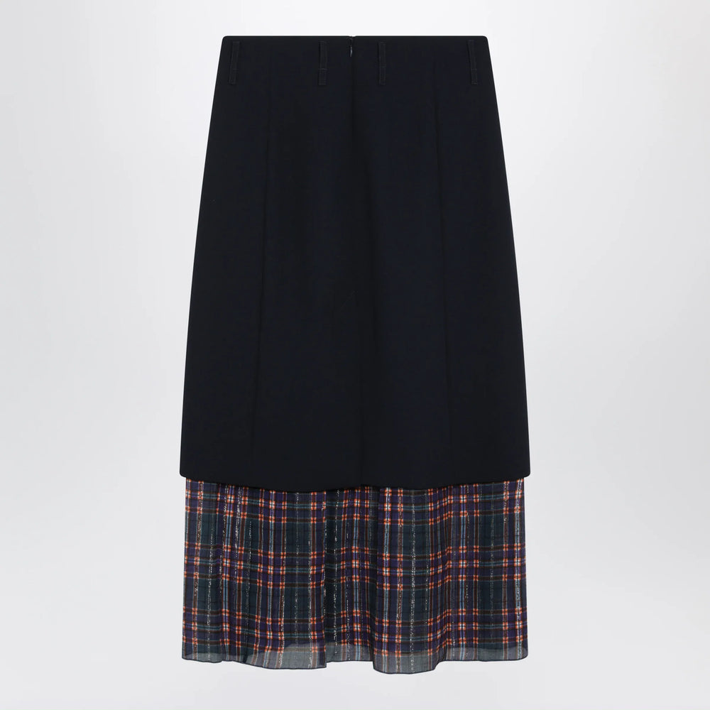 Dries Van Noten - Navy blue midi skirt with check insert Brand Skirts 38  FR