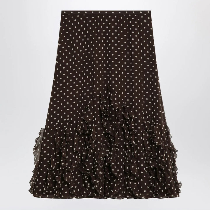 Valentino - Brown silk skirt with Plusdepois motif Brand Skirts 40  IT