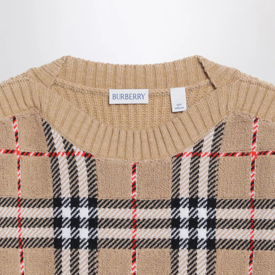 Burberry - Beige check wool pullover Brand Sweater 10