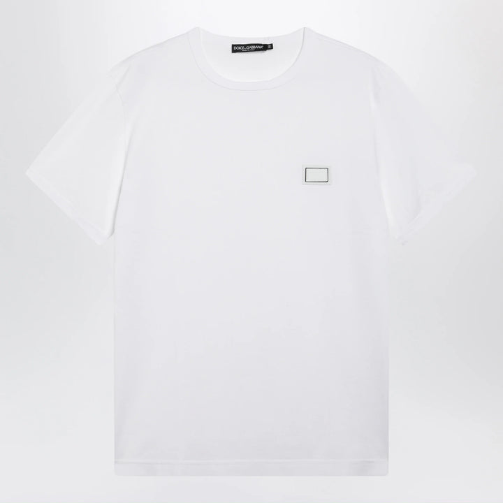Dolce&amp;Gabbana - Cotton T-shirt with logo plaque in optic white Brand T-Shirt 46 IT
