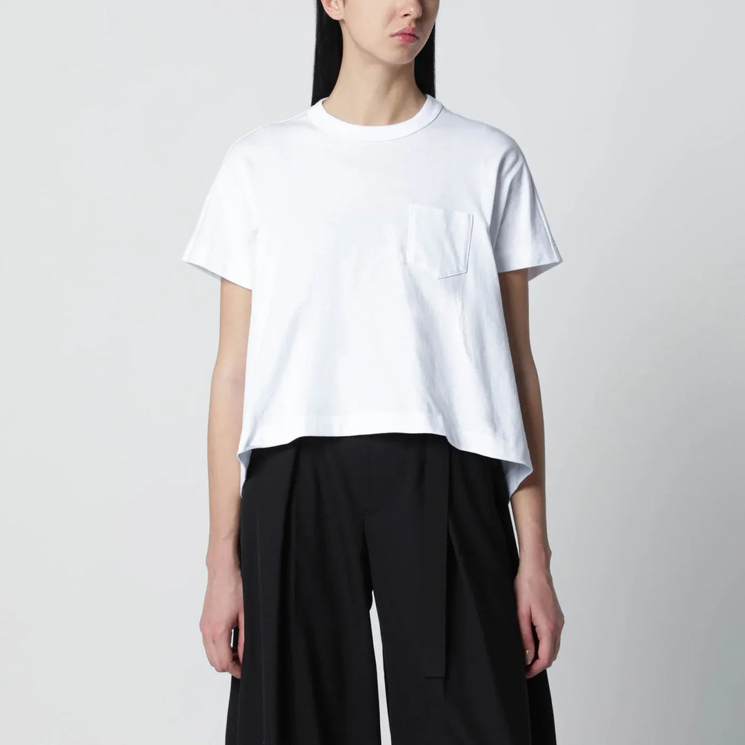 Sacai - White cropped cotton T-shirt Brand T-Shirt 1