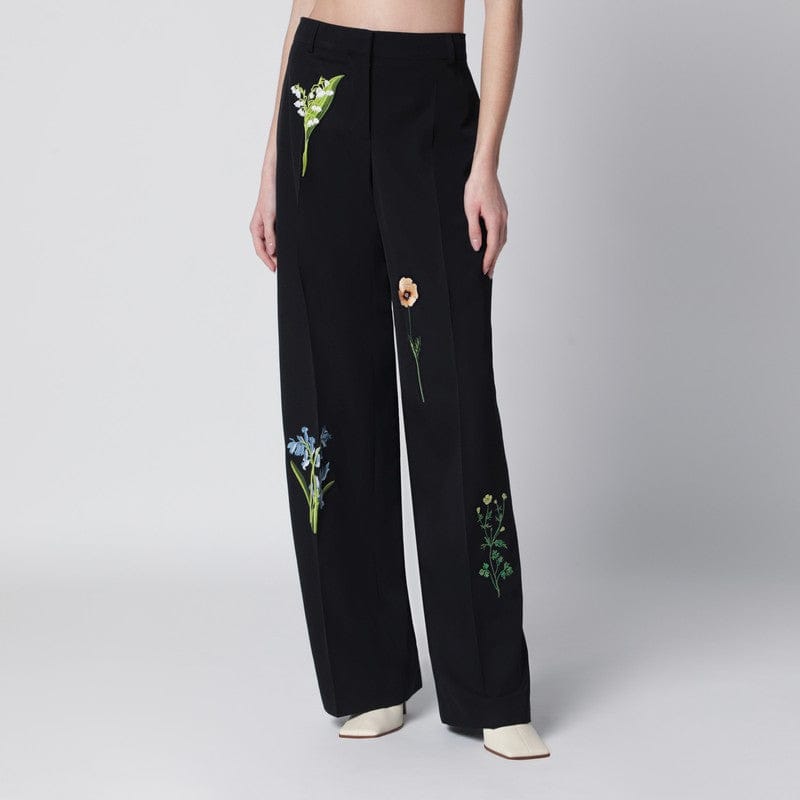 trousers Stella McCartney - Black wool trousers with floral embroidery - 38 IT Brand