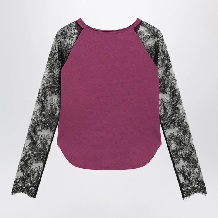 Valentino - Cyclamen Panther 60 T-shirt with black lace sleeves Brand