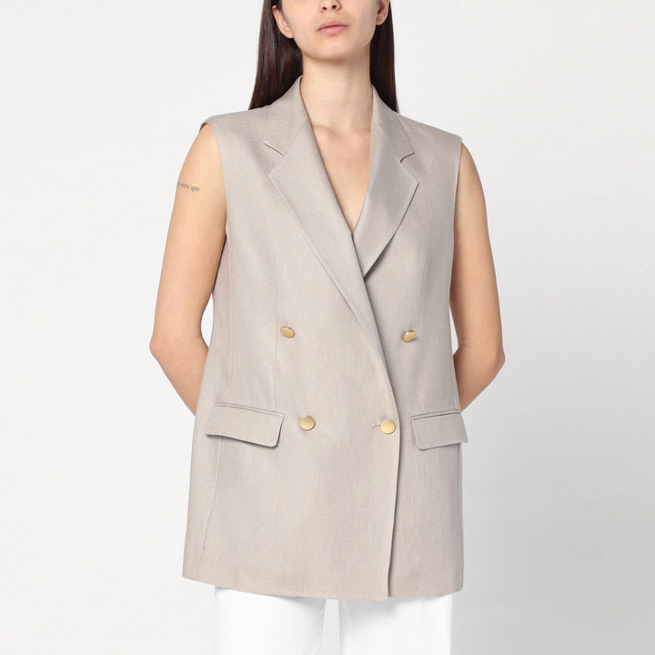 Vests 44  IT Tagliatore - Beige double-breasted linen vest Brand