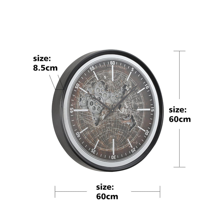 Chilli Wall Clock Geox Round Hemisphere Moving Cogs Wall Clock – Black Brand