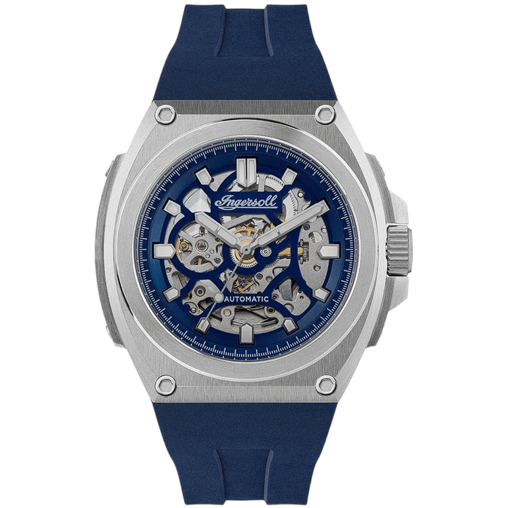 Ingersoll Watch Ingersoll The Motion Automatic Silver Blue Watch Ingersoll The Motion Automatic Silver Blue Skeleton Watch Made In US Brand