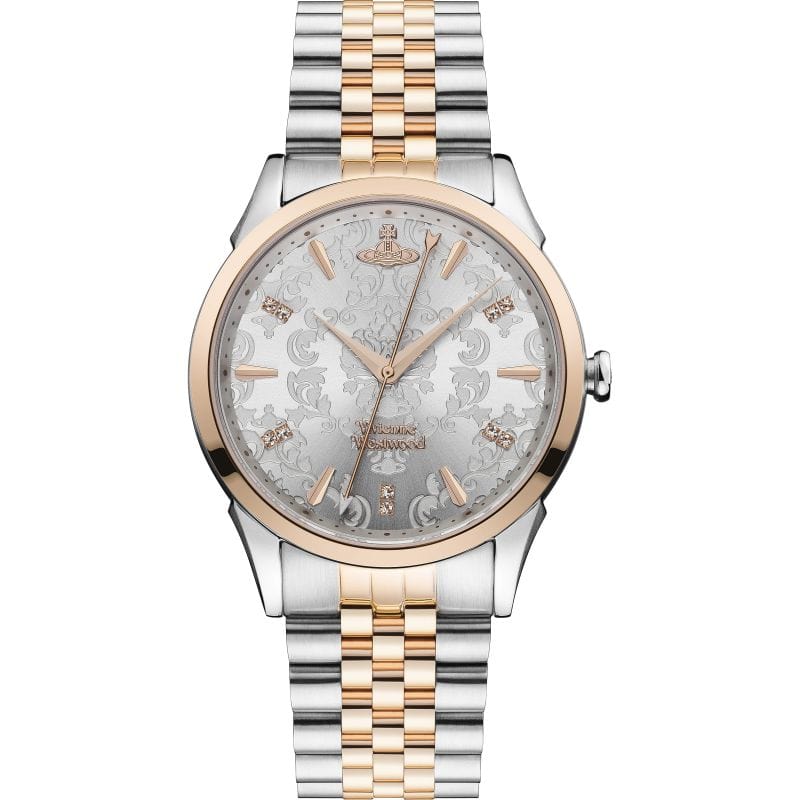 Vivienne Westwood Watch Vivienne Westwood The Wallace Watch Silver Floral-Jacquard Pattern Dial & Swarovski Crystal The Wallace Watch Silver by Vivienne Westwood I Designer Watches For Women  Brand