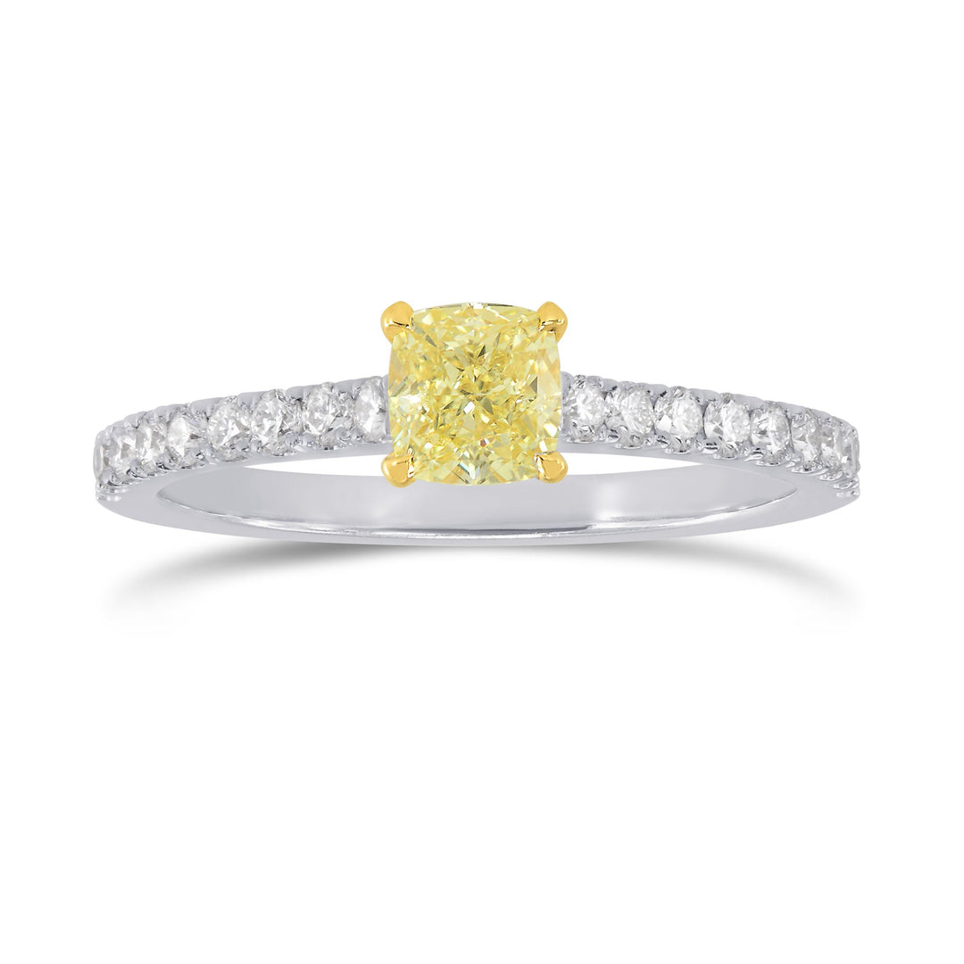 Fancy Yellow Cushion &amp; Pave Diamond Ring