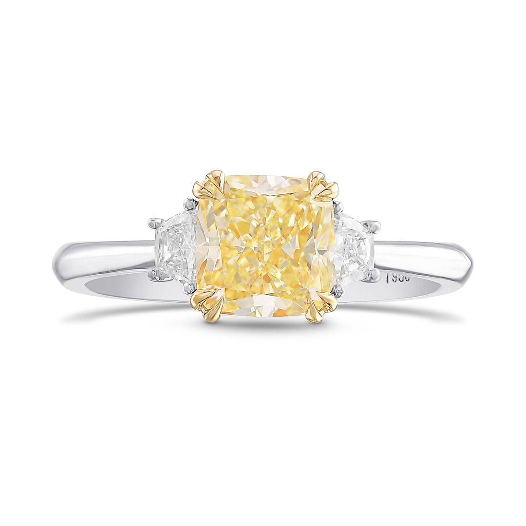 Fancy Yellow Cushion Three-stone Ring