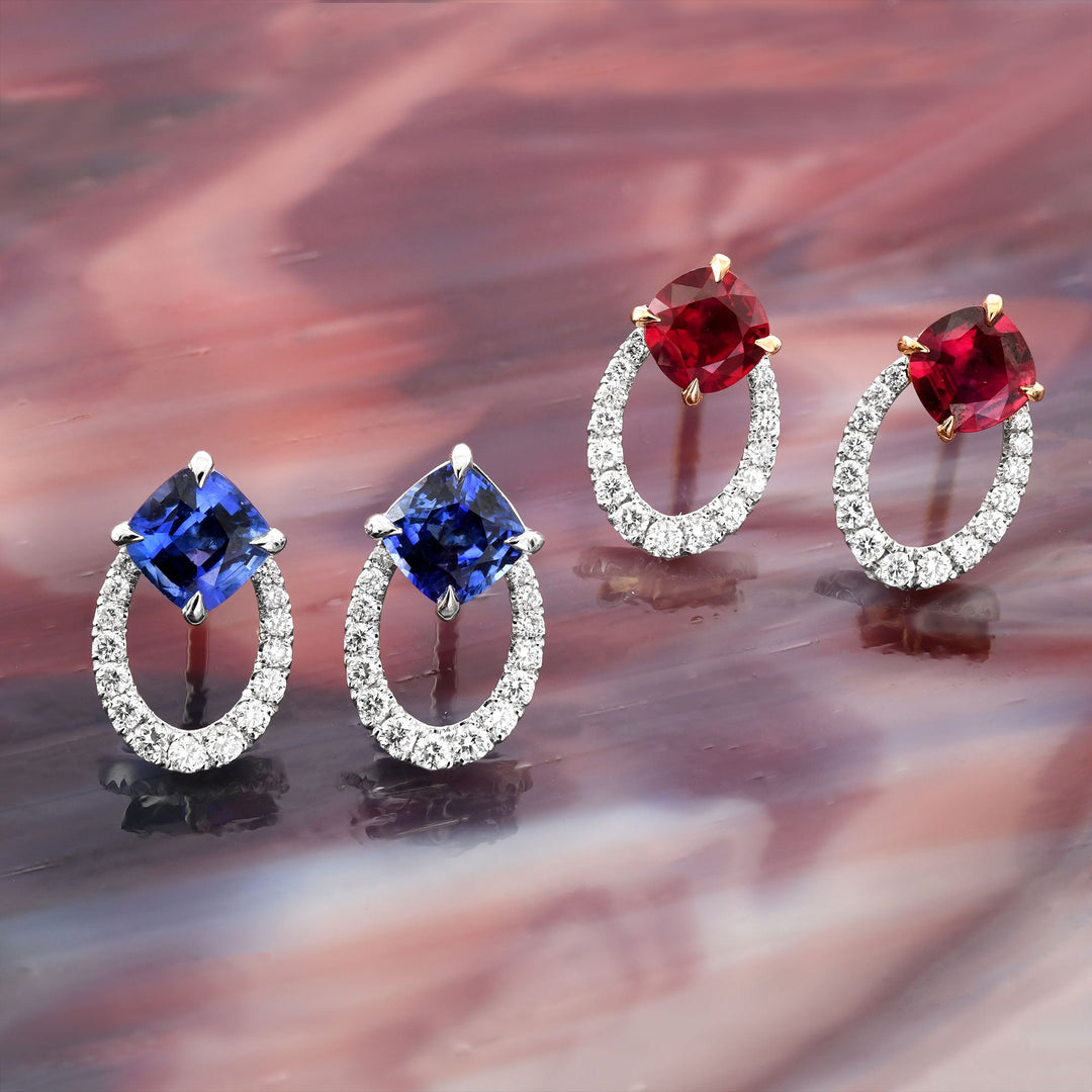 Red Cushion Ruby and Diamond Earrings